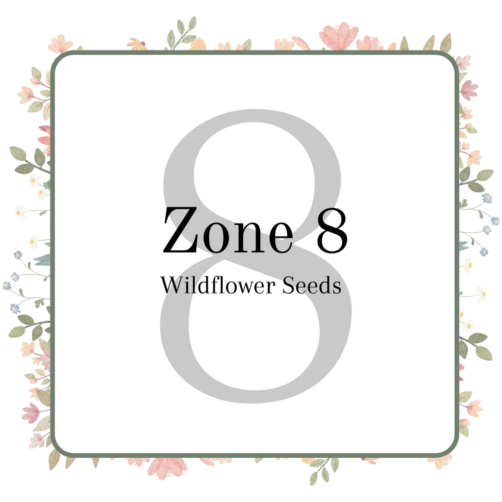 An image with text stating Zone 8 Wildflower Seeds